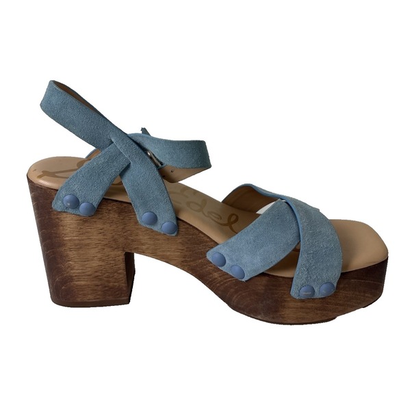 Sam Edelman Josefine Platform Sandals Block Heel Blue Suede Size 8 Boho Indie - Picture 7 of 14